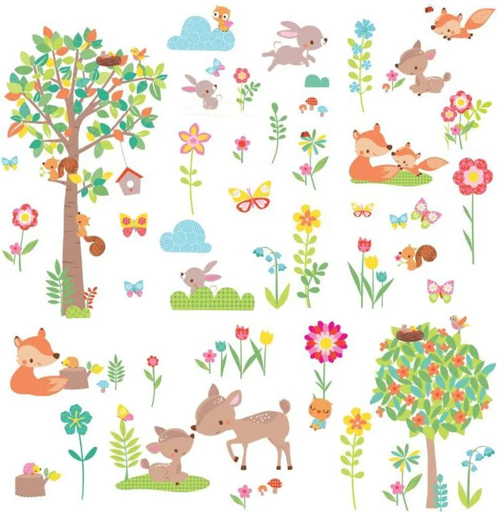 Décoration murale adhésive Animaux de la forêt pour chambre bébé Pastel