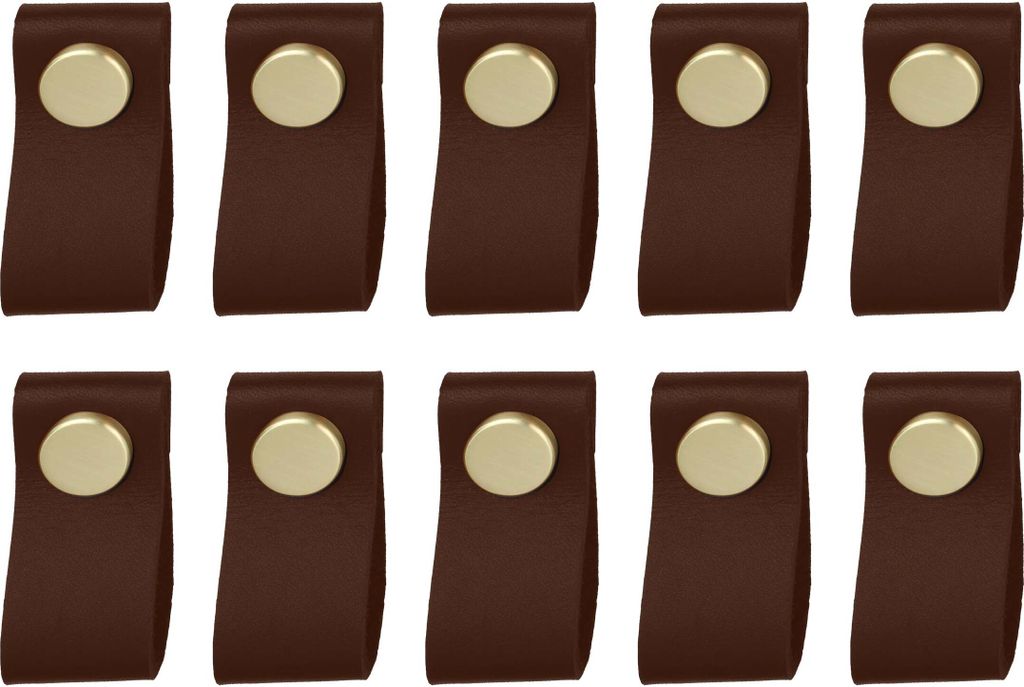 Natural Goods Berlin Möbelgriff SCHLUPPE, Möbelknopf, Schrankgriff, Knauf für Schublade und Tür, Braun, Gold (gebürstet), 10 Stück