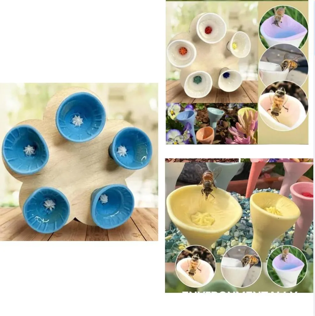 Coppia Abbeveratoi di Design a Fiore per Api | Resina Blu Premium INF