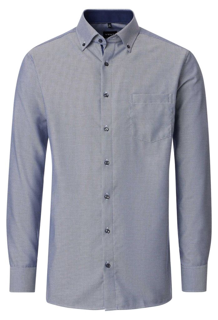 VENTI Herren Businesshemd Langarm Button-Down Comfort-Fit Blau 42