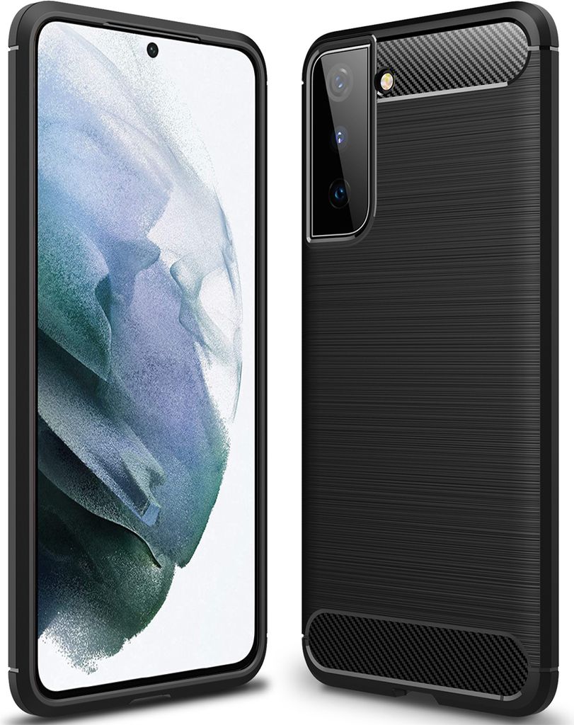 Samsung Galaxy S21 5G Hülle, LaimTop Carbon Fibre TPU Silikon Stoßfest Schutzhülle für Galaxy S21 5G Schwarz