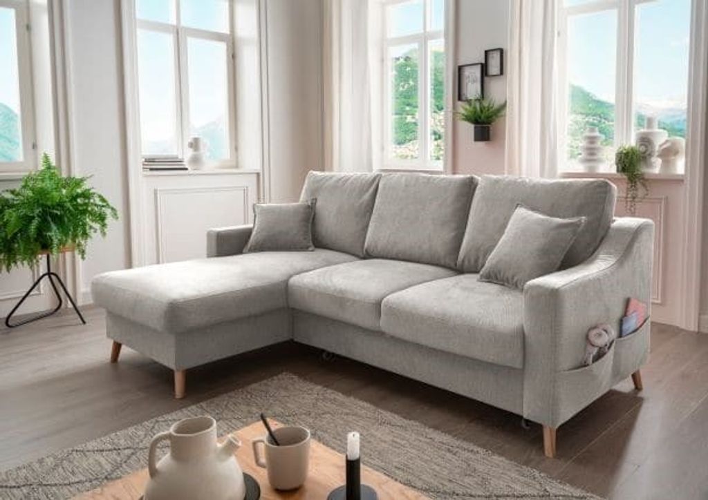 Benformato Ecksofa Valentina mit Bettkasten in verschiedenen Farben erhältlich Mikrofaser : Grau Designer-Farben: Grau
