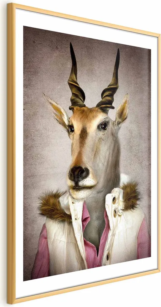 Quadro Moderno Antilope 60x90 Cornice Oro Sottile con Margine Bianco
