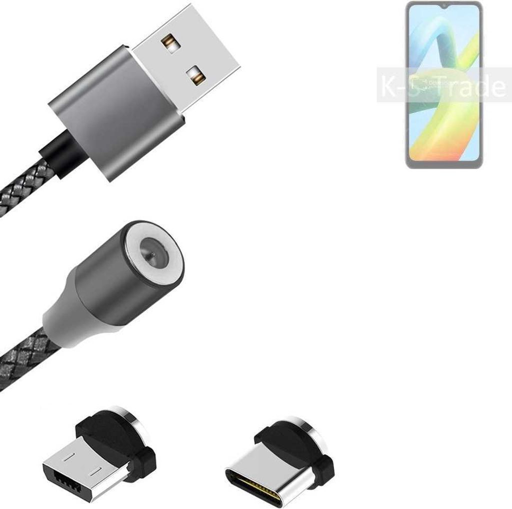 K-S-Trade Hochwertiges Magnet-Lade-kabel Sync-Kabel Daten-Kabel kompatibel mit Xiaomi Redmi A1+ mit USB-Typ-C-Anschluss und Micro-USB-Anschluss 2A bis