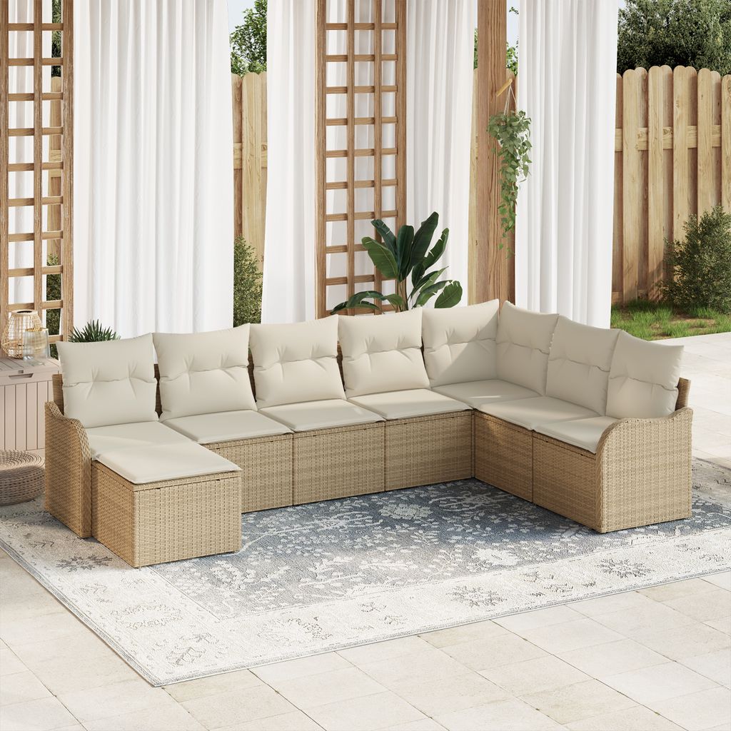 Desgin 8-teiliges Garten-Sofa-Set mit Kissen in Beige, Poly Rattan - Gartensofas 3345821
