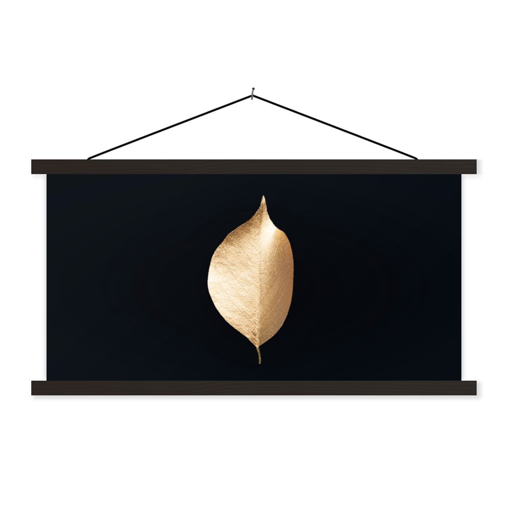 MuchoWow Textilposter Blätter - Gold - Schwarz - Pflanzen - Luxus 90x45 cm mit schwarzem Rahmen - Klemmleisten