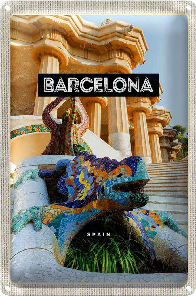 Blechschild Reise 40x30cm Barcelona Spanien Park Trip