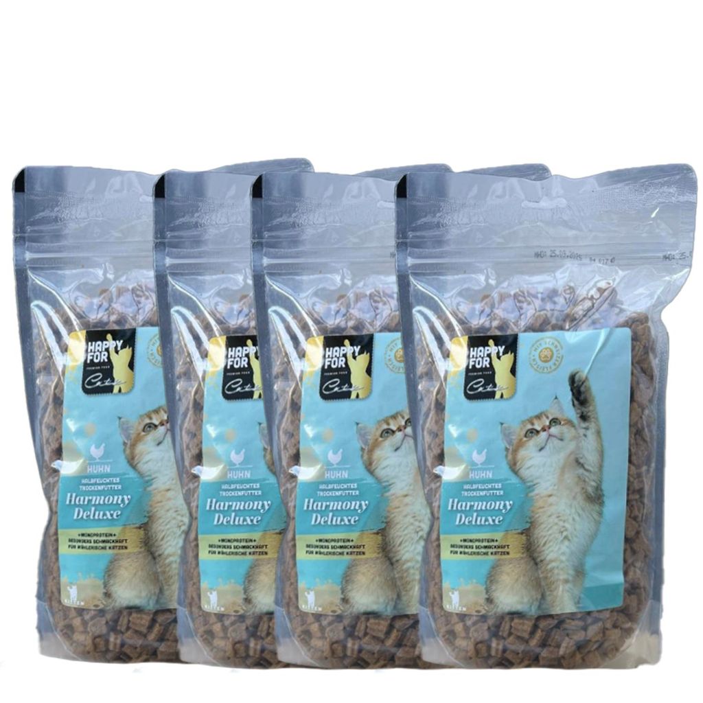 HAPPY FOR Cats Harmony Deluxe KITTEN Halbfeuchtes Trockenfutter Huhn 4 x 800g