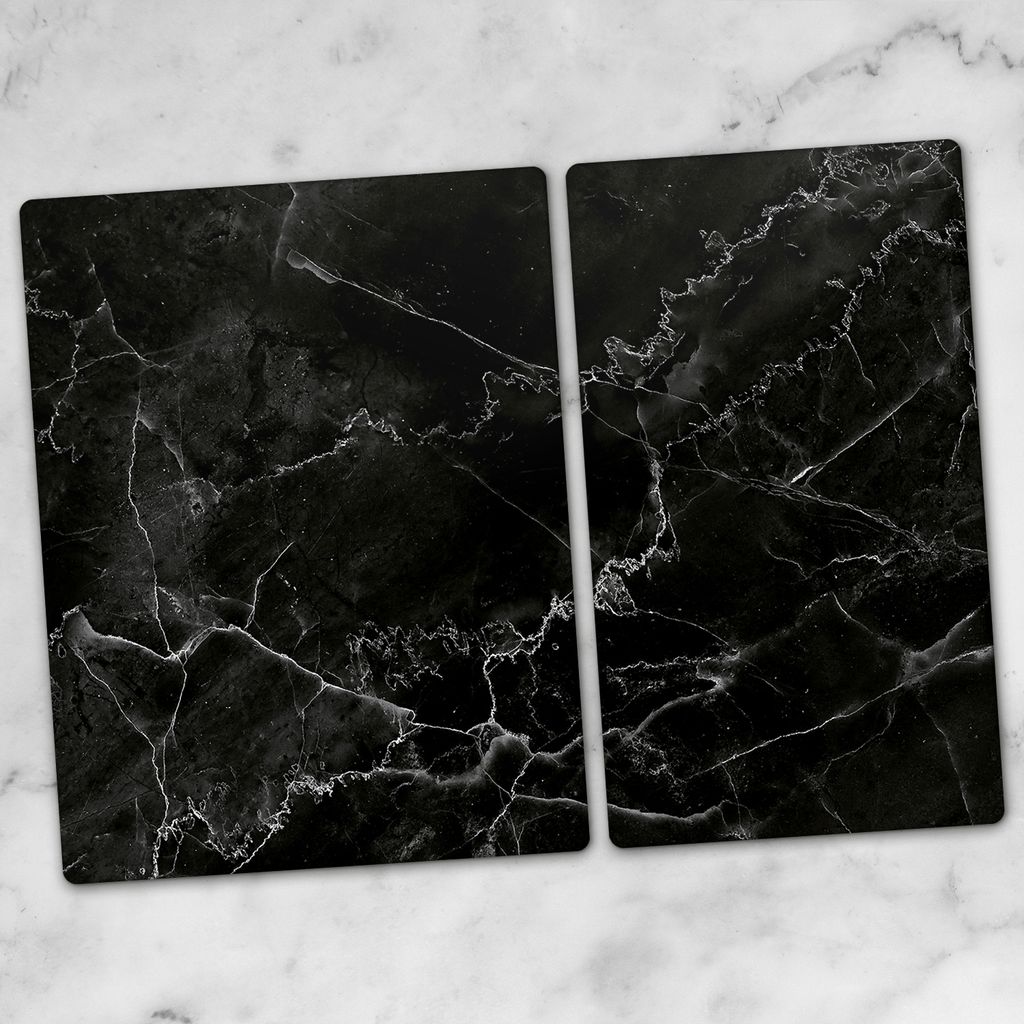 Glas-Herdabdeckplatten Glaskeramikkochfeld-Abdeckung Spritzschutz Schneidebrett Zweiteilige Glas 70x52 schwarz Marmor