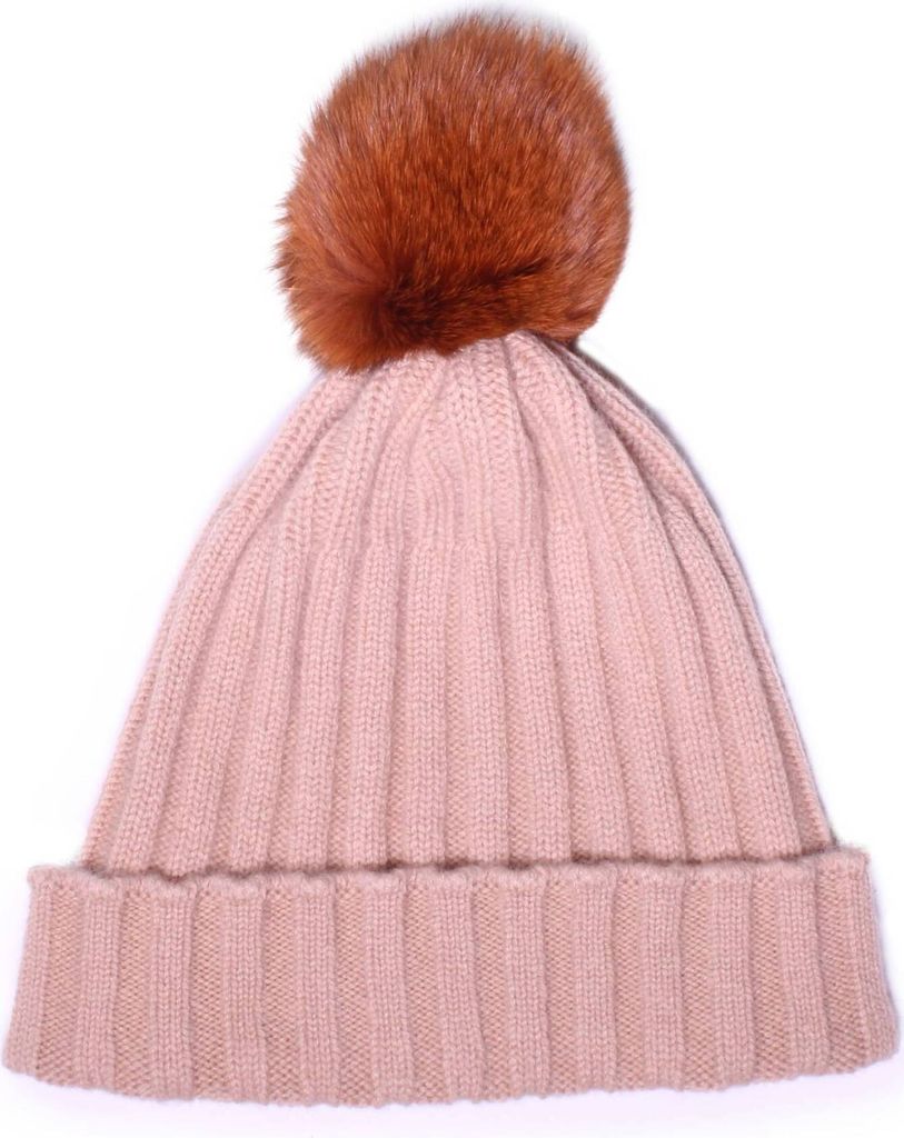 TUMELO 100% Kaschmir Mütze Damen & Herren, edle Cashmere Bommelmütze, Uni, warme Wintermütze - Camel