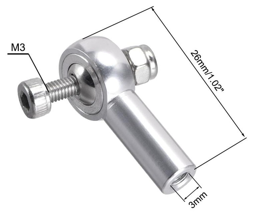 4Stk M3/3mm 26mm Gest?nge Stangenende Spurstangenkopf Kugelkopfgelenk Adapter Silberfarben fš¹r RC Raupenstiefel
