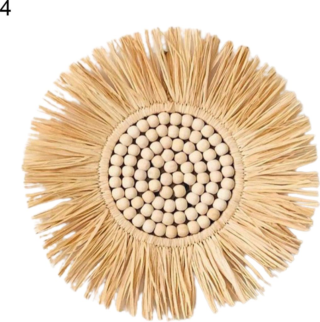 Hanging Spiegel Stroh marokkanische Holzperlen Acryl Multifunktion dekoratives Ornament für Schlafzimmer-4