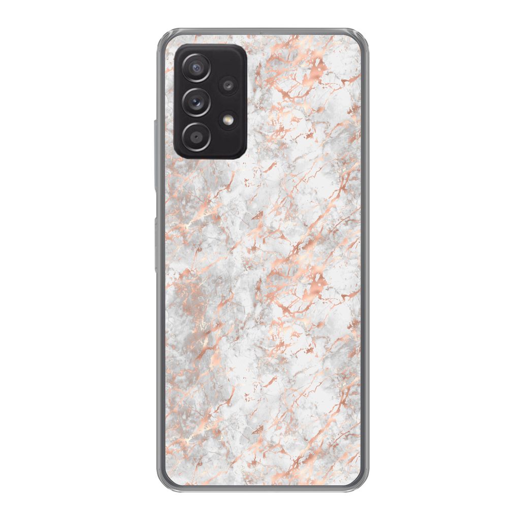 MuchoWow Handyhülle Schutzhülle Hülle für Samsung Galaxy A33 5G Roségold - Marmor - Weiß - Gemustert Silikon Softcase Handy Hülle - Karten...