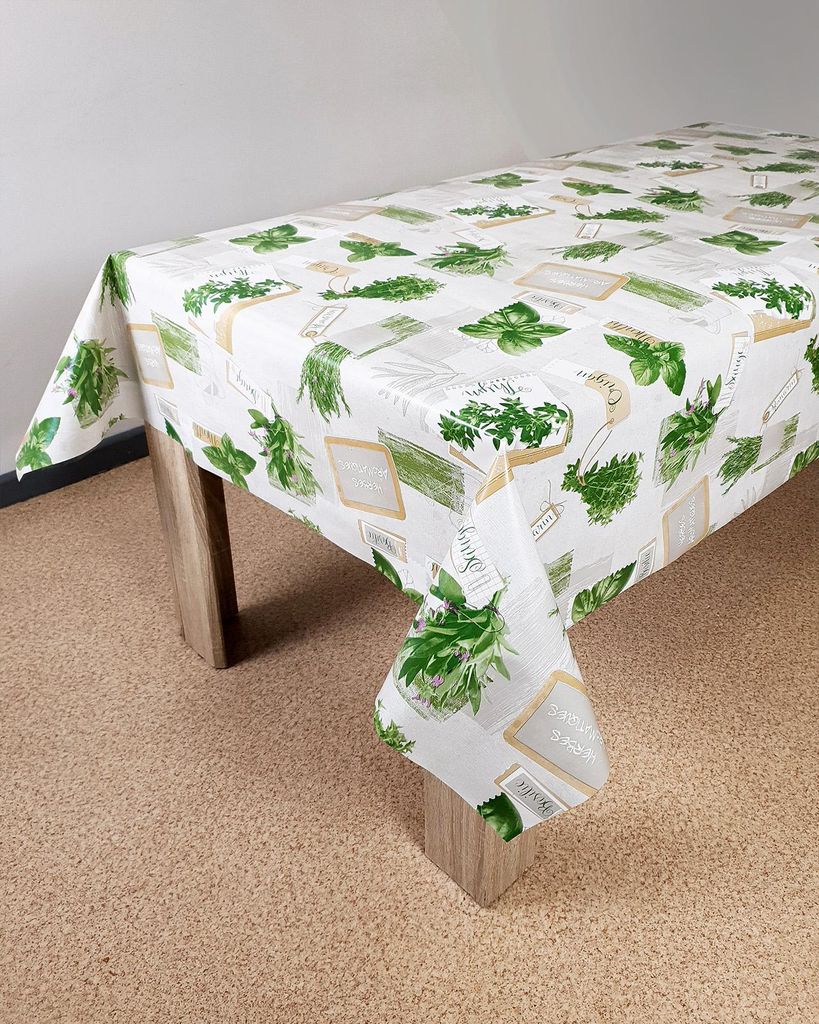 Wachstuchtischdecke 140x100 cm - Kräuter - Wachstischdecke mit wasserabweisender und lebensmittelecht PVC-Beschichtung - Outdoor-Tischdecken für ...