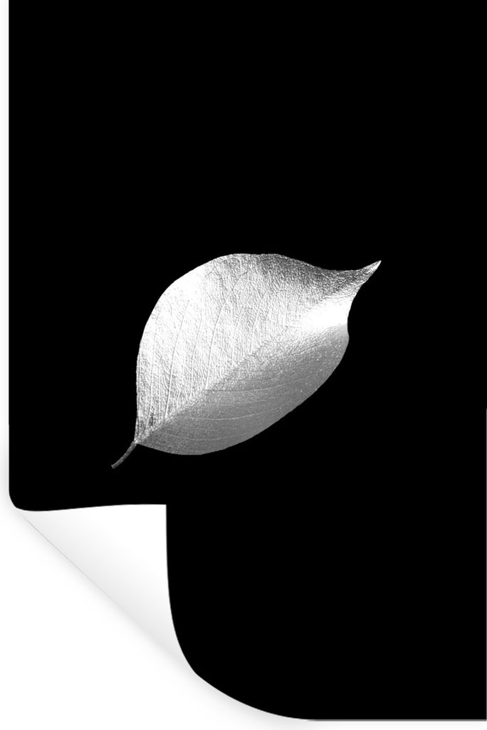MuchoWow Wandtattoo Wandsticker Wandaufkleber Blatt auf schwarzem Hintergrund - schwarz und weiß 20x30 cm Selbstklebend und Repositionierbar - S...