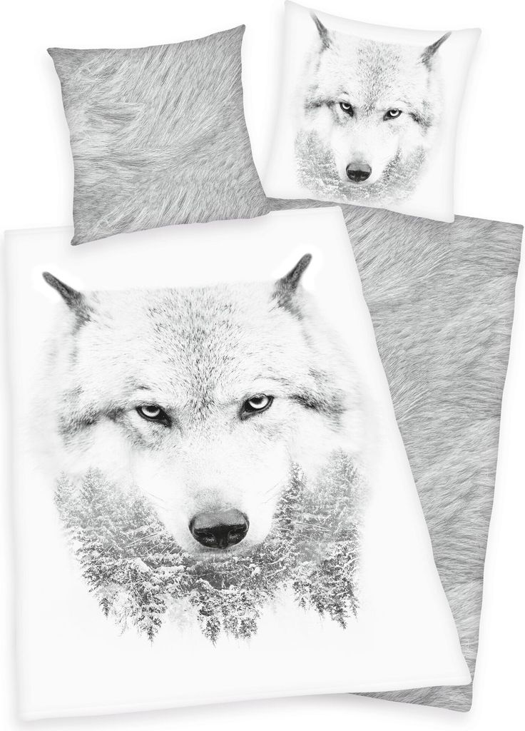 Flanelowy komplet pościeli z wilkiem 135 x 200 cm 80 x 80 Zdjęcie produktu 