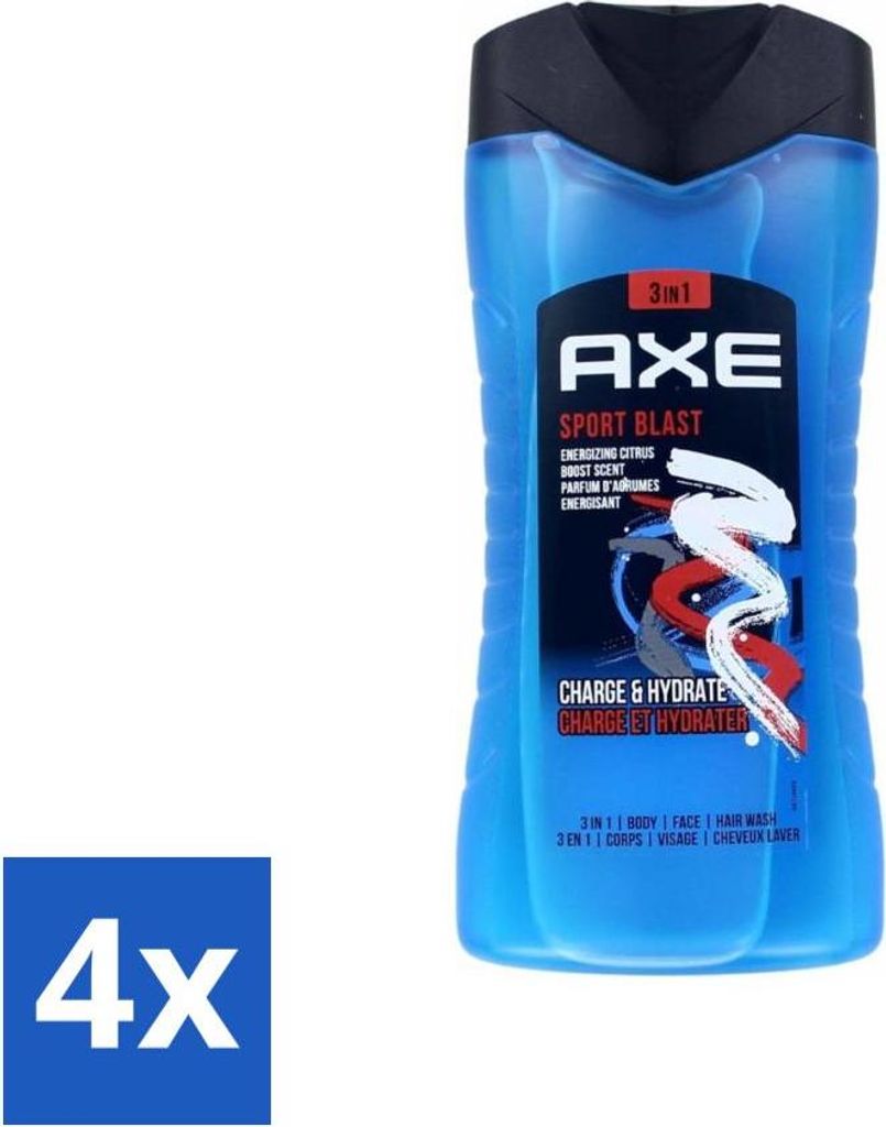 Axe - 3-in-1 Duschgel - Sport Blast - Energizing Citrus - Hydrating - 250 ml - Vorteilspack - 4 Stücke