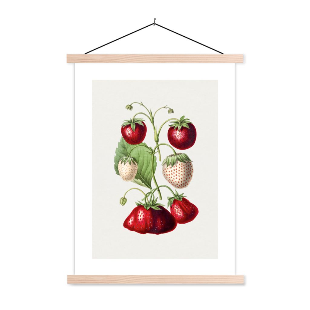 MuchoWow Textilposter Erdbeere - Lebensmittel - Obst 40x53 cm mit holzfarbenen Rahmen - Schlafzimmer
