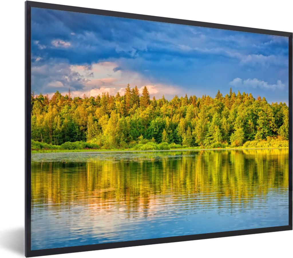MuchoWow Gerahmtes Poster Wasser - Natur - Wald 80x60 cm - Poster mit Schwarzem Bilderrahmen Wandposter Rahmen Foto Bilder - Schwarzem - Mit Gestell