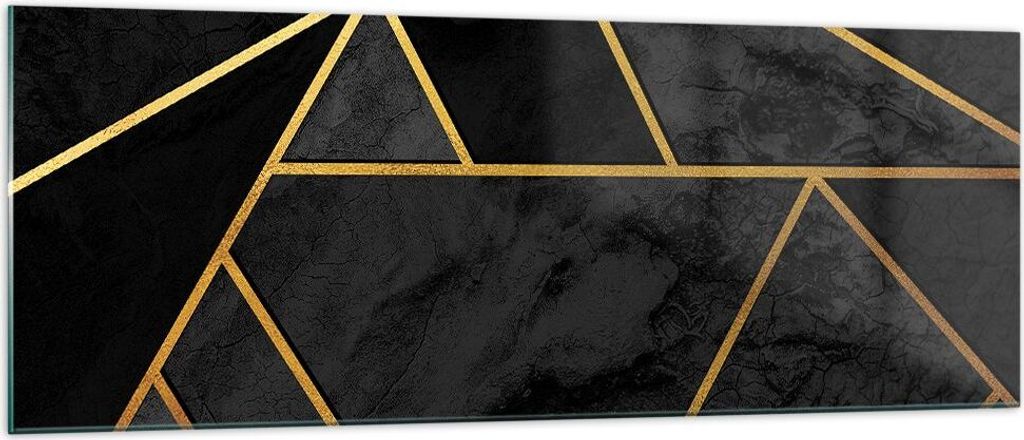 Bilder auf glas - Einteilig - Abstraktion Gold Schwarz - 140x50cm - Glasbilder - Wandbilder - Bilder - zum Aufhängen bereit - Wanddekoration aus G...