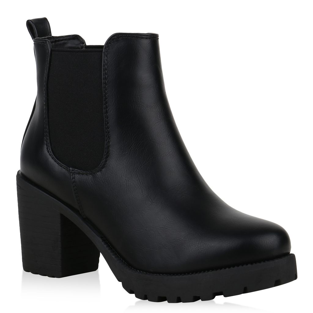 Mytrendshoe Damen Stiefeletten Chelsea Boots Plateau Booties Profil Schuhe 823678, Farbe: Schwarz, Größe: 41