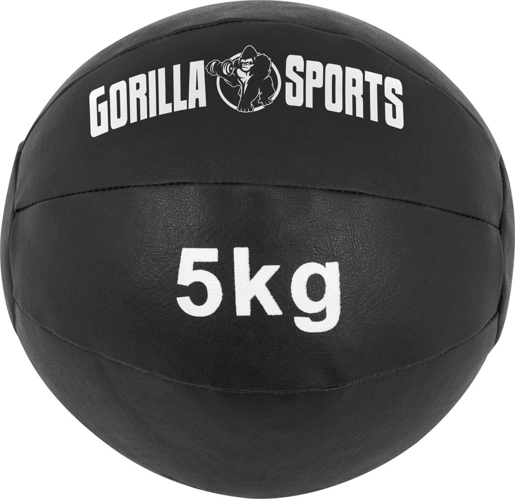 GORILLA SPORTS Medizinball - 5kg Gewichte, 29cm, aus Leder, Schwarz - Trainingsball, Fitnessball, Gewichtsball, Slam Ball