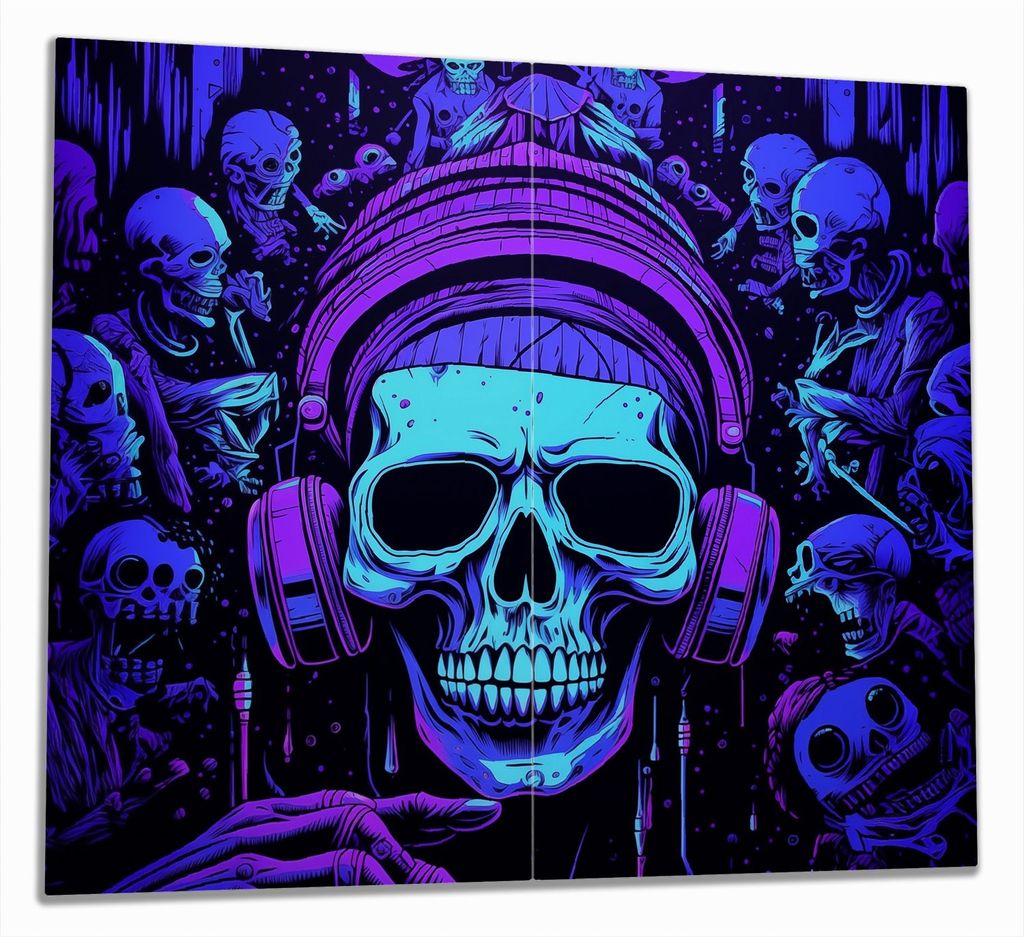 Wallario Herdabdeckplatte aus Glas, Größe 60 x 52 cm 2-teilig, Motiv Totendisko