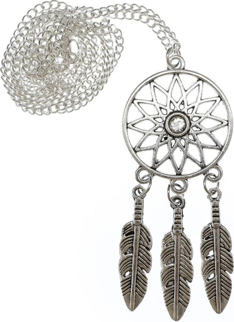 Traumfänger Kette 60cm Halskette Miniblings Hänger Träume Indianer Silbern