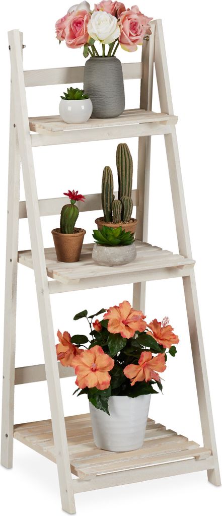 Relaxdays Blumentreppe, für innen & Balkon, Shabby-Chic Produktbild 