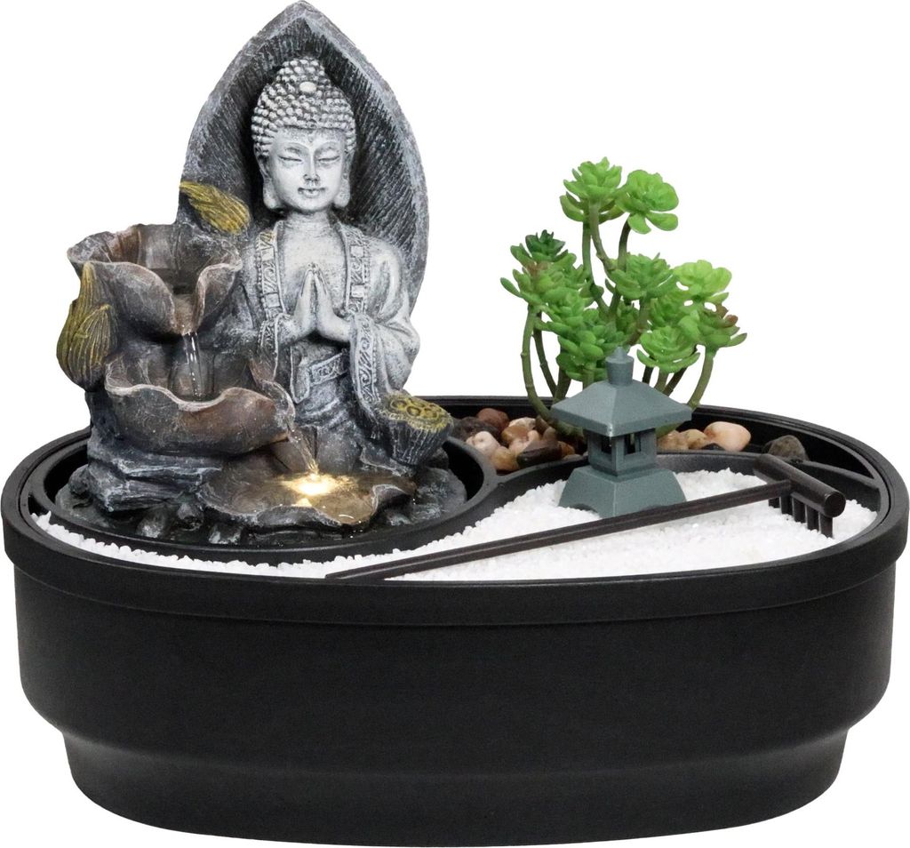 Zimmerbrunnen mit LED-Beleuchtung, Dekobrunnen Buddha Produktbild 