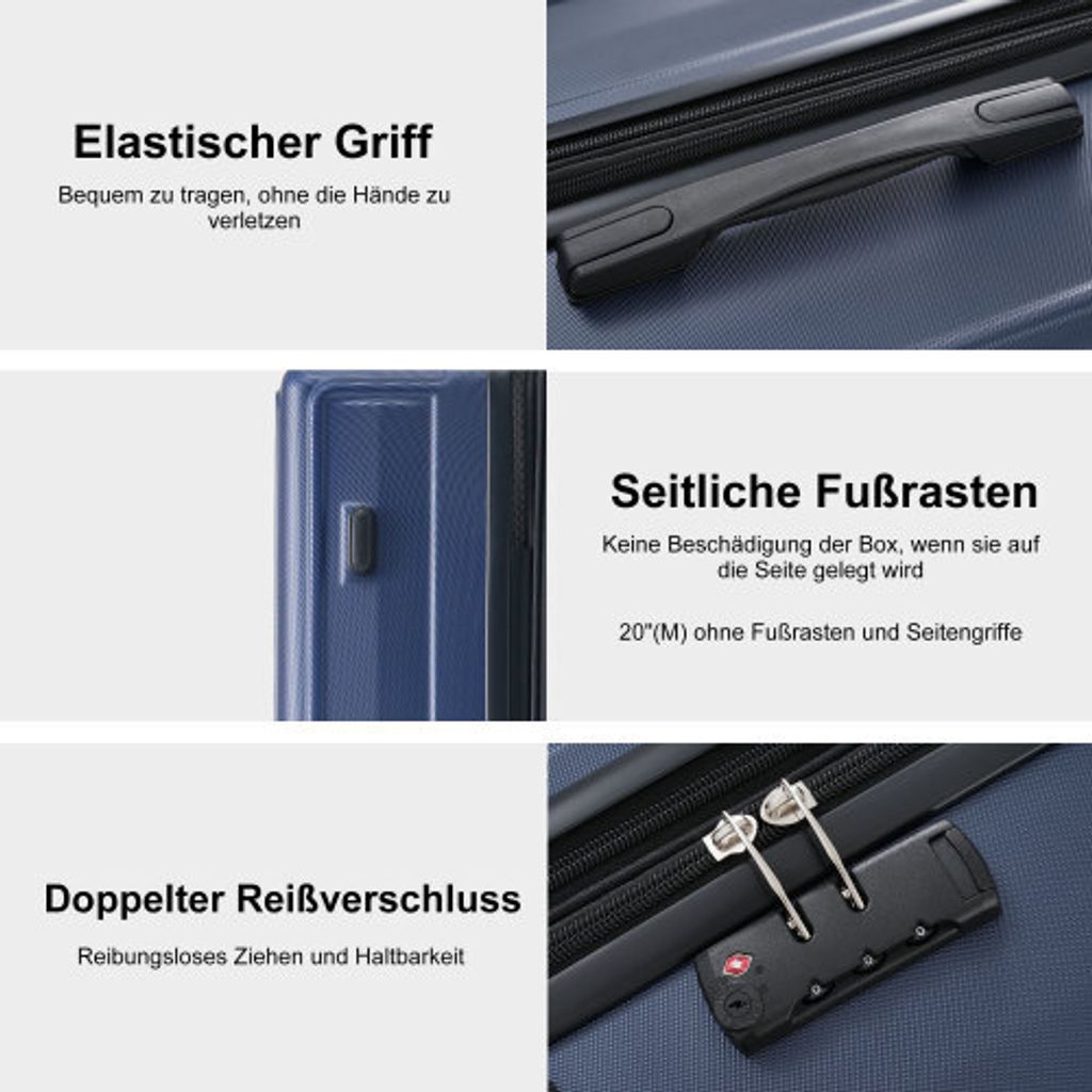 AIORBER Koffer, 4 Rollen, Netztaschen, höhenverstellbare Teleskopstange, viel Stauraum,TSA-Zollschloss,für Reisen, Geschäftsreisen, 36x23x56cm,Blau