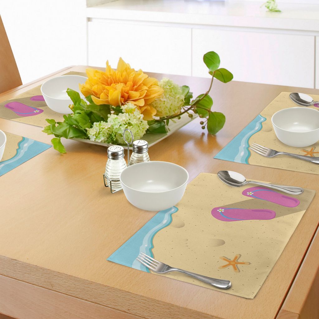 ABAKUHAUS Flip Flops Platzmatten, Pinky-Strand-Zapfen und Starfish auf körnigem schauendem Sand durch die Wellen, Tiscjdeco aus Farbfesten Stoff f...