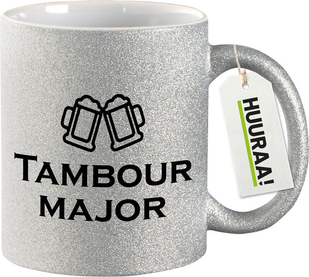 Huuraa Glitzertasse Tambourmajor Schützenfest 330ml Silber Keramik Kaffeebecher Geschenkidee