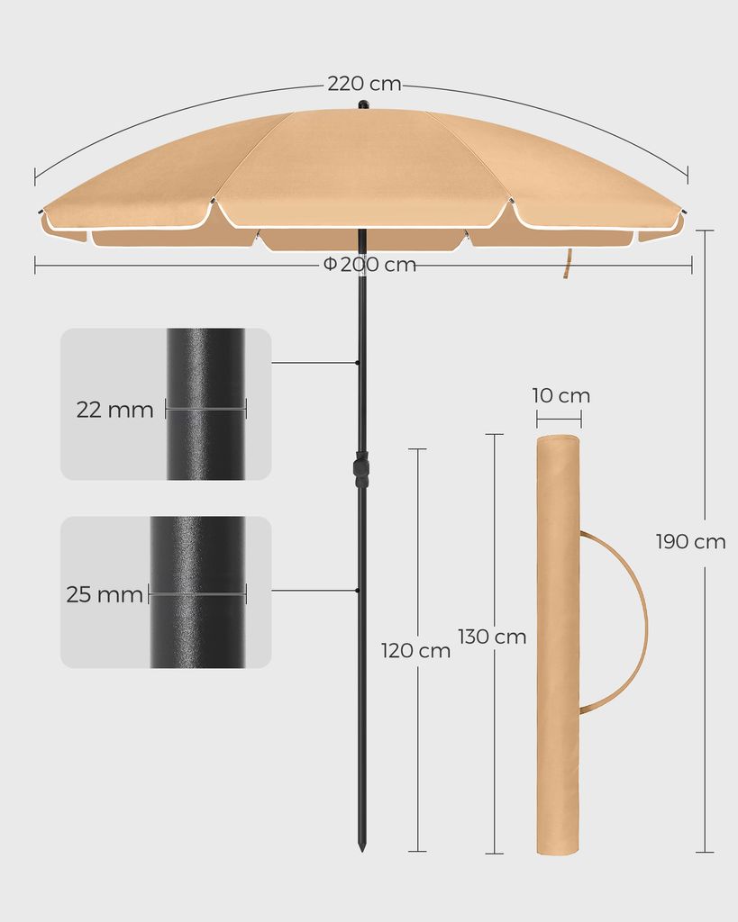 SONGMICS Slunečník Ø 200 cm UPF 50+ s taškou na přenášení Obrázek produktu 5
