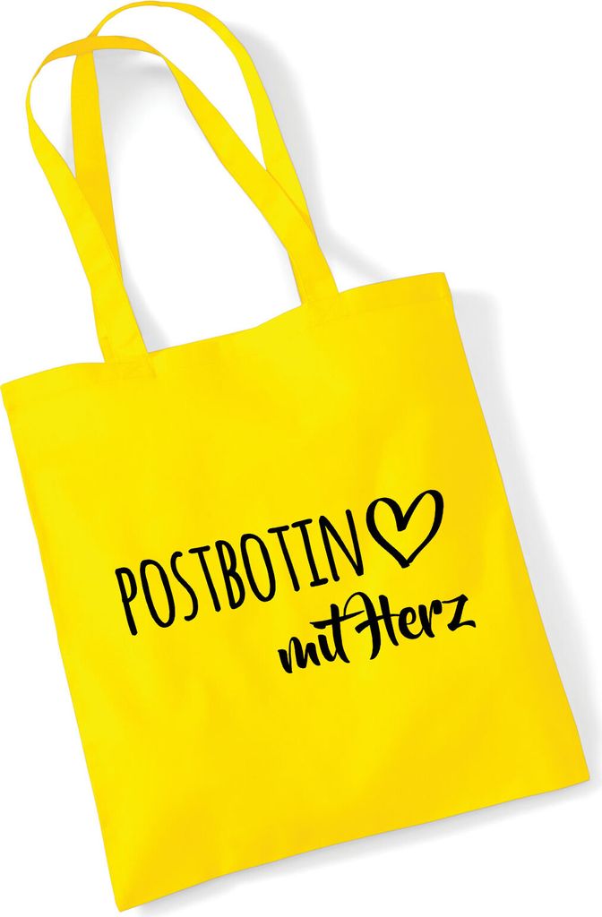 Huuraa Jutebeutel Postbotin mit Herz 10 Liter Yellow Baumwolle Tasche Geschenkidee