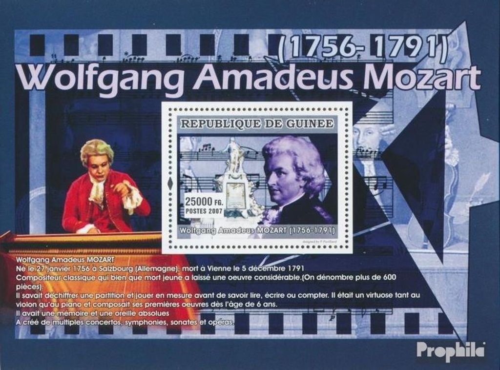 Briefmarken Guinea 2007 Mi Block 1302 (kompl. Ausgabe) postfrisch Wolfgang Amadeus Mozart