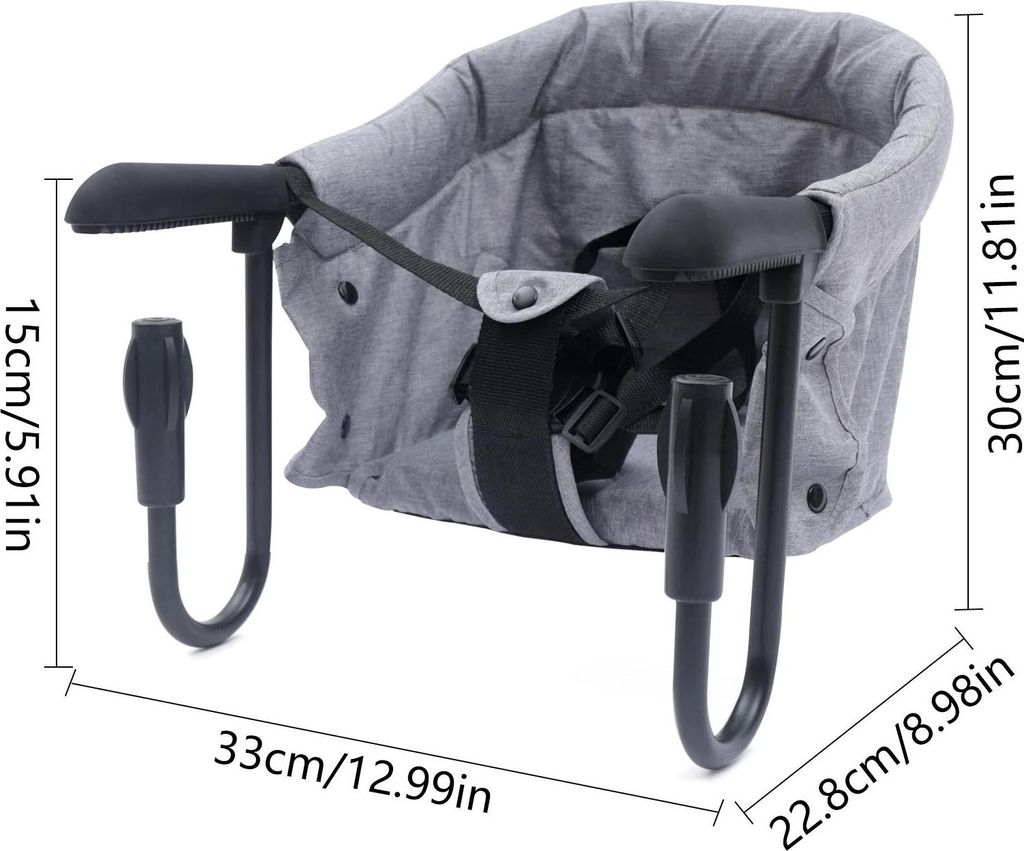 Baby Hochstuhl - Tragbarer Booster-Sitz - Klappbar, 6 Monate–3 Jahre, 18 kg, mit Armlehnen, Leinen & Stahl, 42×36×27 cm - Hellgrau