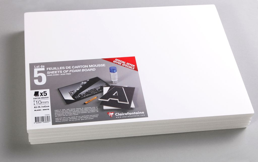 Clairefontaine Schaumkarton 10 mm DIN A3 5 Bogen - Weiß 193669C