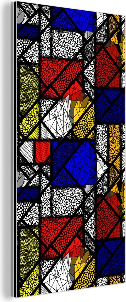 MuchoWow Wanddekoration Metall Metallbild Wandkunst 20x40 cm Mondrian - Glasmalerei - Alte Meister - Kunstwerk - Abstrakt - Malerei MuchoWow Alumin...