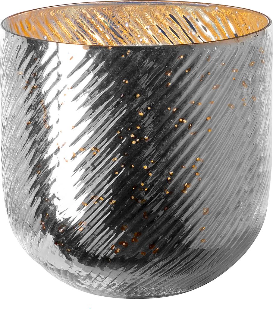 VICKY Windlicht - H. 18cm x Ø 18cm - antik silber - Glas Produktbild 1