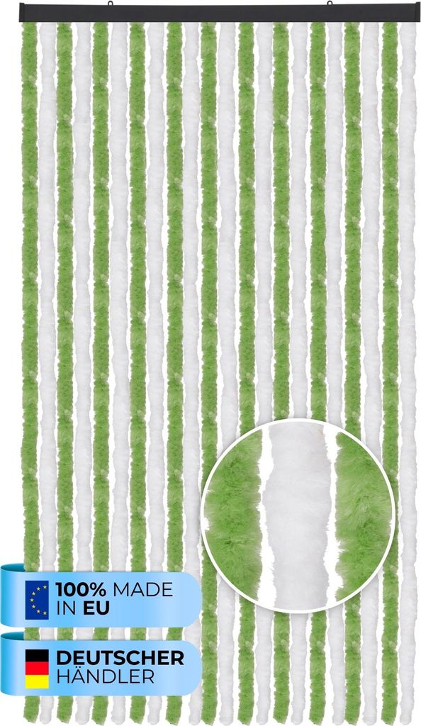 Flauschvorhang (100x200 cm) Türvorhang "Grün - Weiß" als Insektenschutz für Balkon, Terrasse oder Wohnmobil, Wohnwagen, Pavillon