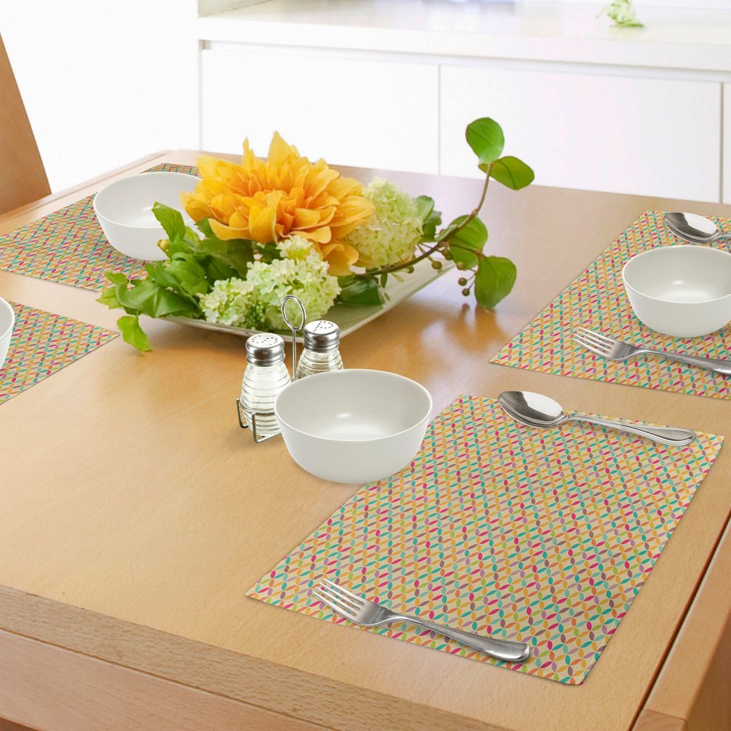 ABAKUHAUS Retro Platzmatten, Simplistic Vintage Illustration mit bunten kreisförmigen Schnittformen im Rhythmus, Tiscjdeco aus Farbfesten Stoff f...