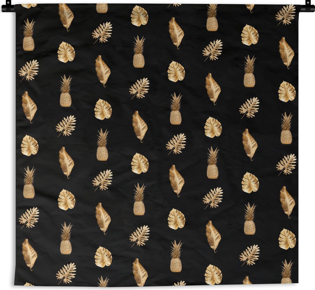 MuchoWow Wandteppich Wandbehang Blätter - Gold - Muster 150x150 cm Tapisserie Dekoration Wandtuch - Wohnaccessoires - Modernes