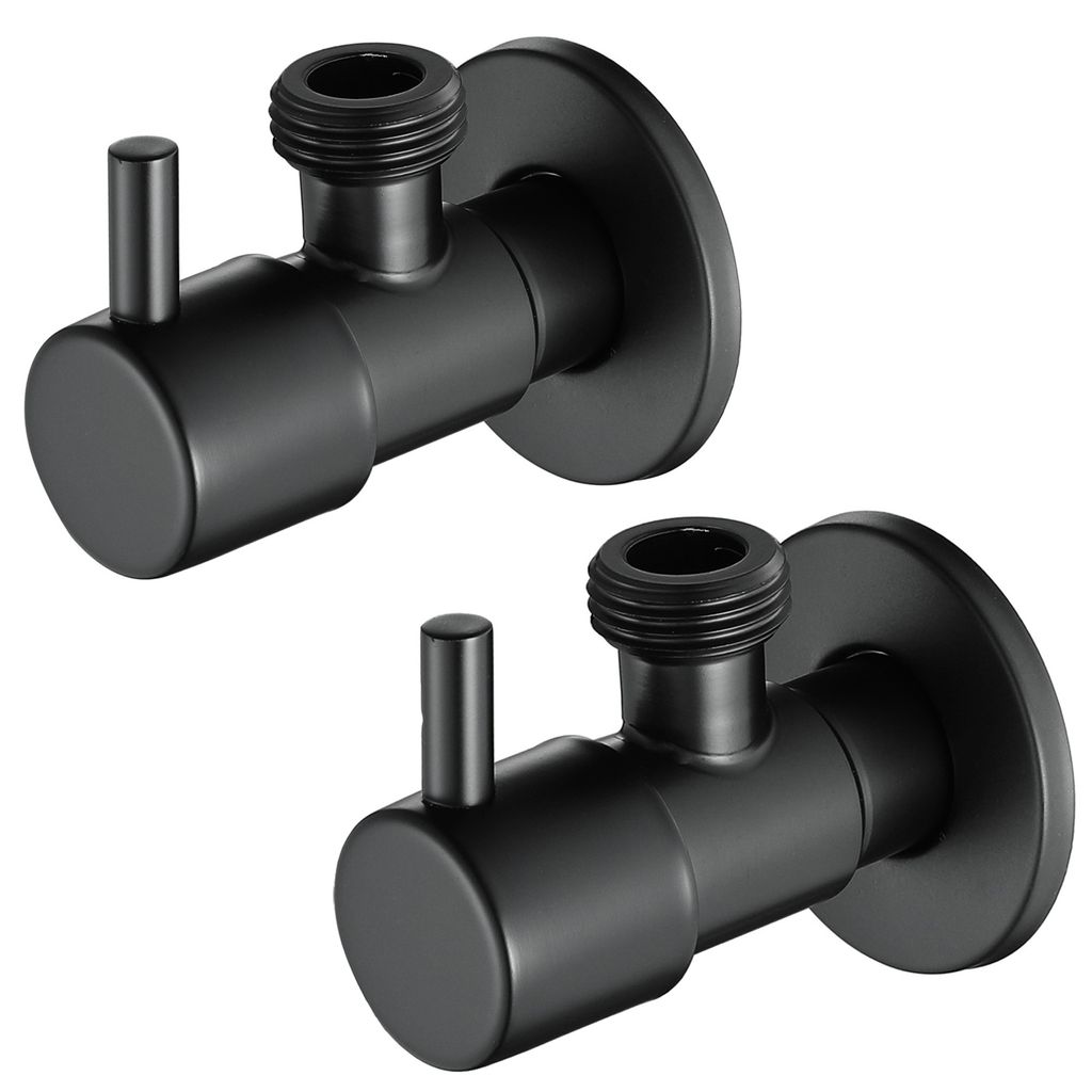 Two black angle valves are shown against a white background.
