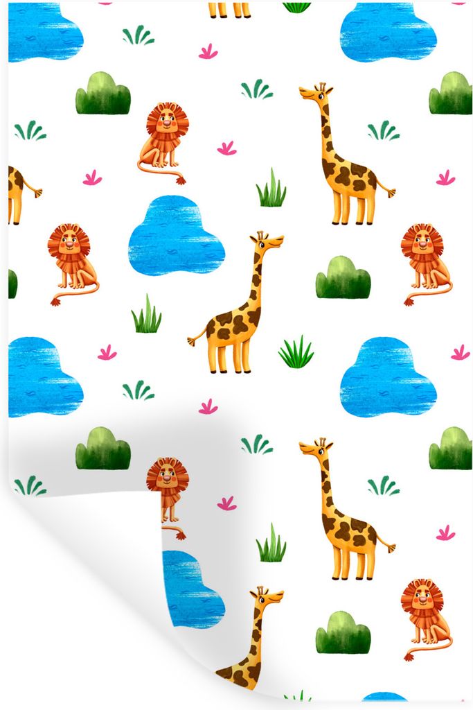 MuchoWow Wandtattoo Wandsticker Wandaufkleber Löwe - Giraffe - Tiere - Vorlage 40x60 cm Selbstklebend und Repositionierbar - Wierderverwendbar -...