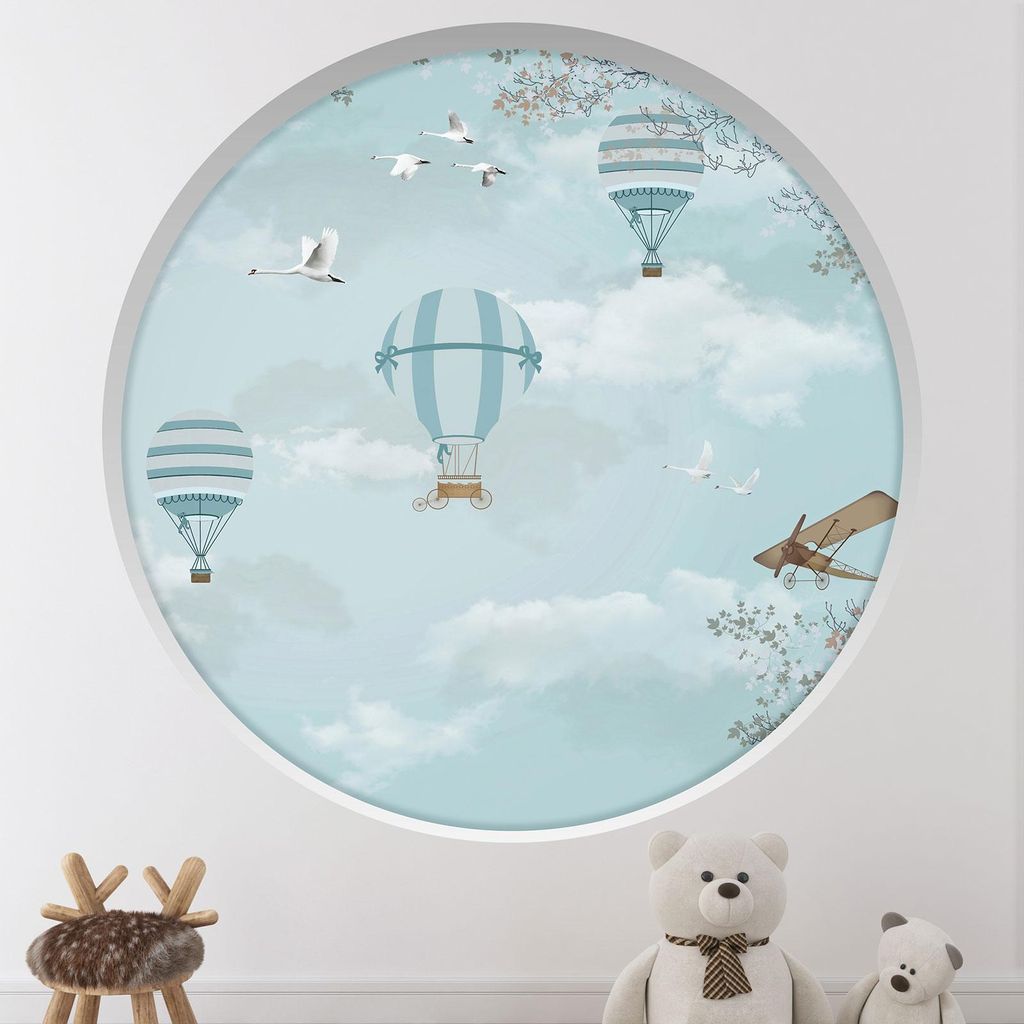 Trompe-l'oeil-Aufkleber Runde Bogen Kinder - Lumaléa - Hei?luftballons - Durchmesser 130 cm