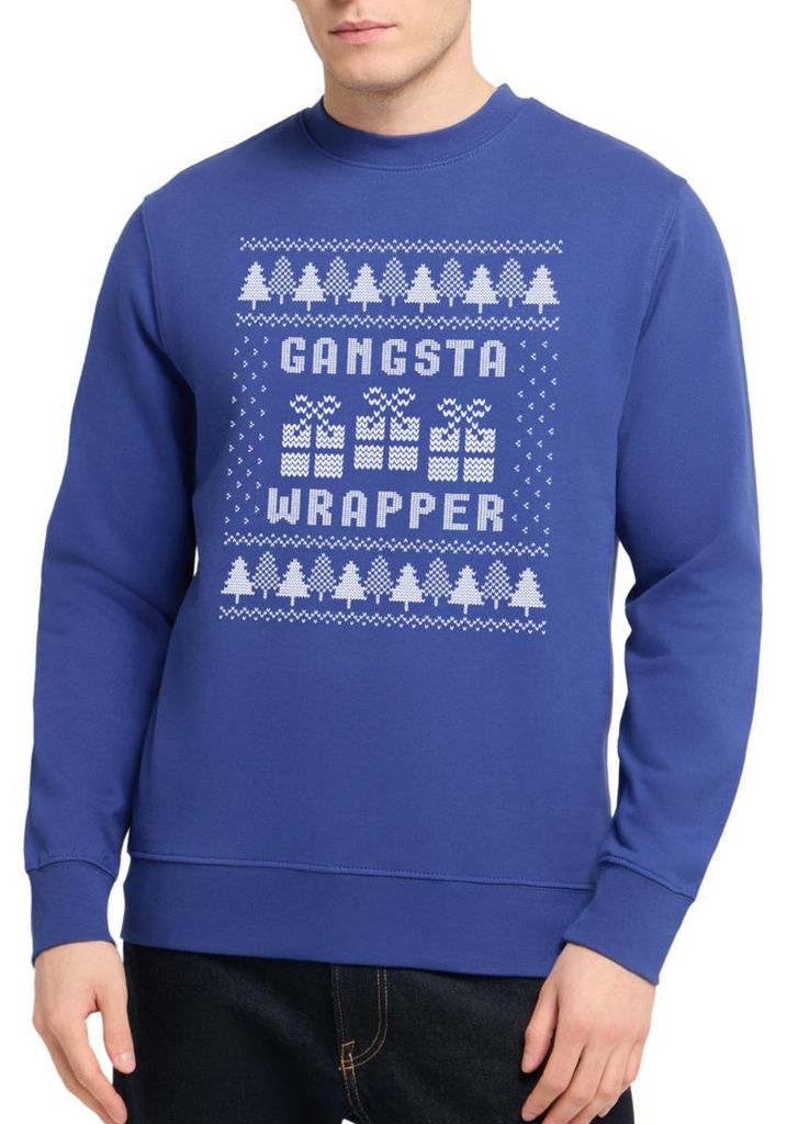 Spreadshirt Gangsta Wrapper Ugly Christmas Style Uni Pullover, 3XL, Royalblau