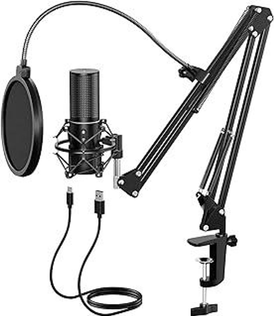 USB Gaming Mikrofon PC, TONOR Podcast Kondensator Microphone Kit Nierencharakteristik mit Arm Ständer Popschutz, Brodcasting Mic Studio Mikro, Mik...