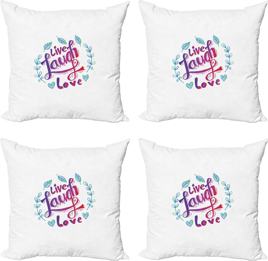 ABAKUHAUS Lebe lache Liebe Kissenbezug Set (4 Stück), Inspiration Phrase, Moderner Doppelseitiger Digitaldruck, 50 cm x 50 cm, Violett Rot Violett...