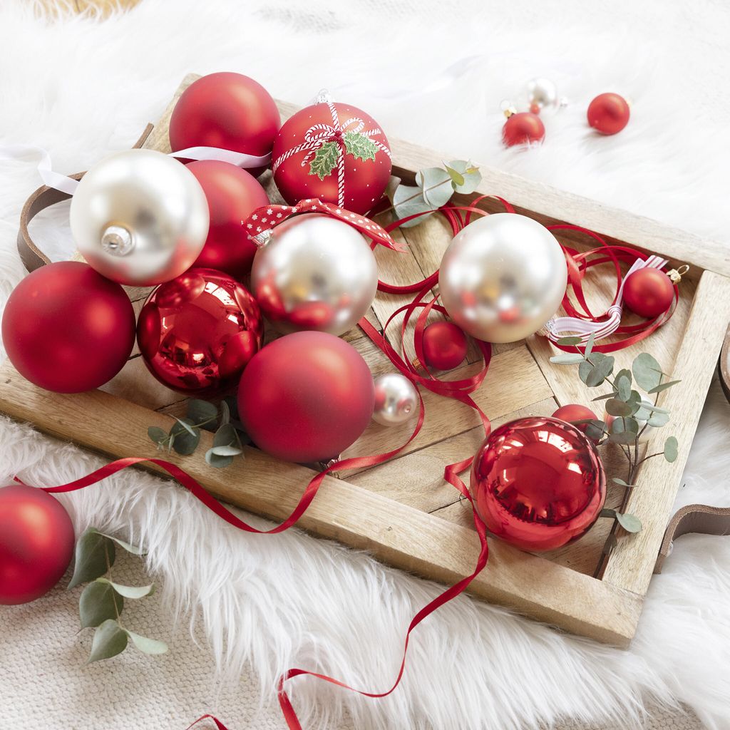 16 Christbaumkugeln Aus Glas – 8 Cm, Silber, Glänzend & Matt, Mit Öse, Für Weihnachtsdekoration